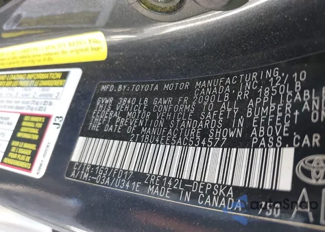 2010 Toyota Corolla S z USA, uszkodzony, nr VIN 2T1BU4EE5AC534577